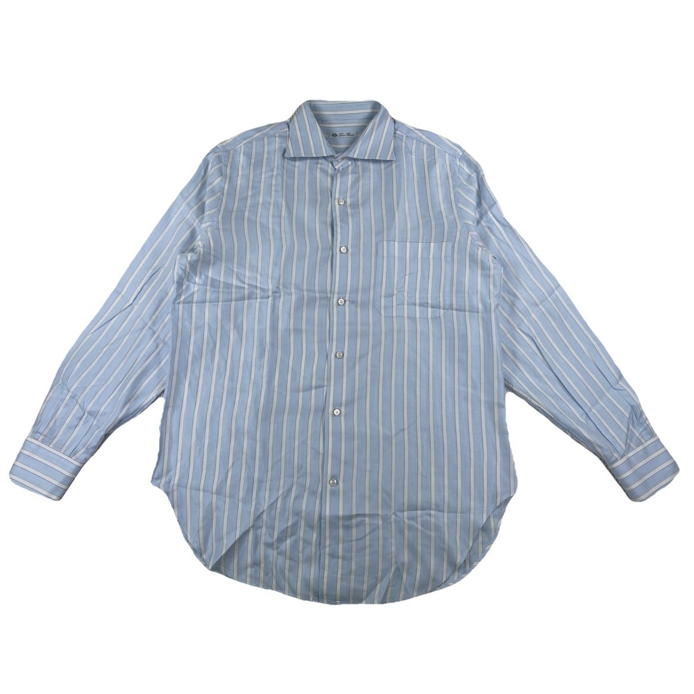 Loro Piana Button Up Shirt Long Sleeve Blue White Striped Italy 16 41